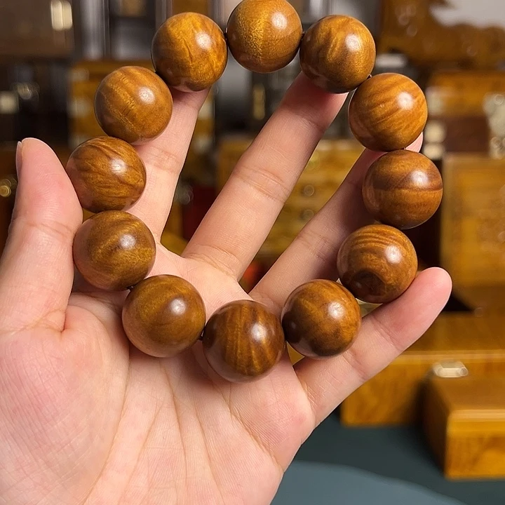 金丝楠小叶楠枯木料手串2.0cm带礼盒手套，盘玩带