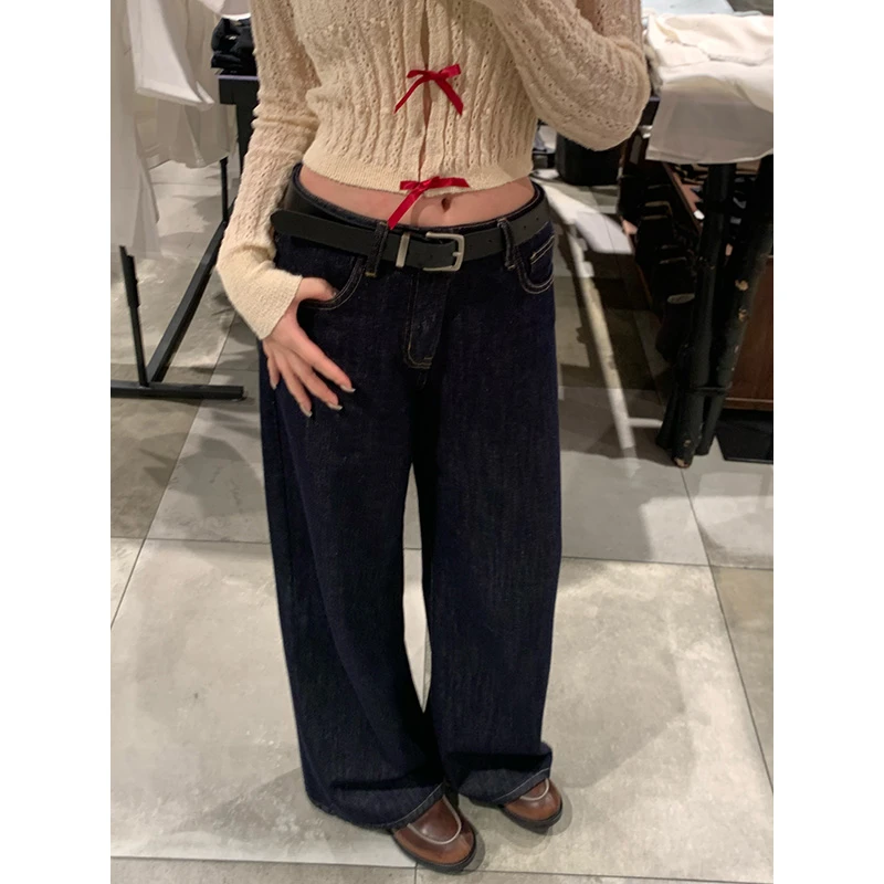 王少女的店【现】深蓝色宽松阔腿牛仔裤女装秋冬直筒裤子 H23487S43