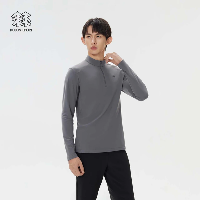 KOLON SPORT可隆户外休闲衣防风抗菌防静电男士拉绒半拉链长袖T恤
