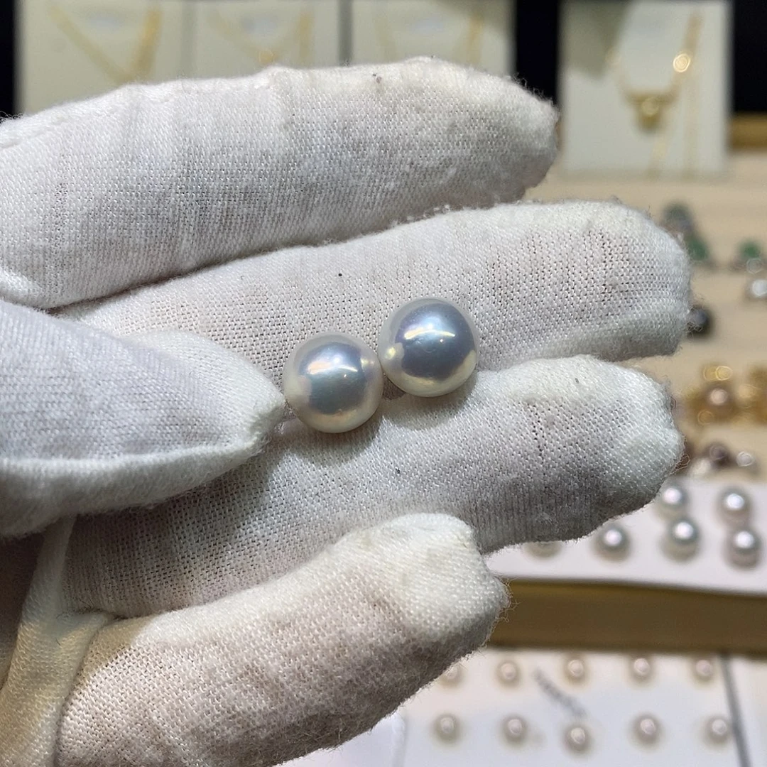 耳饰淡水珍珠银S925镶嵌10-11