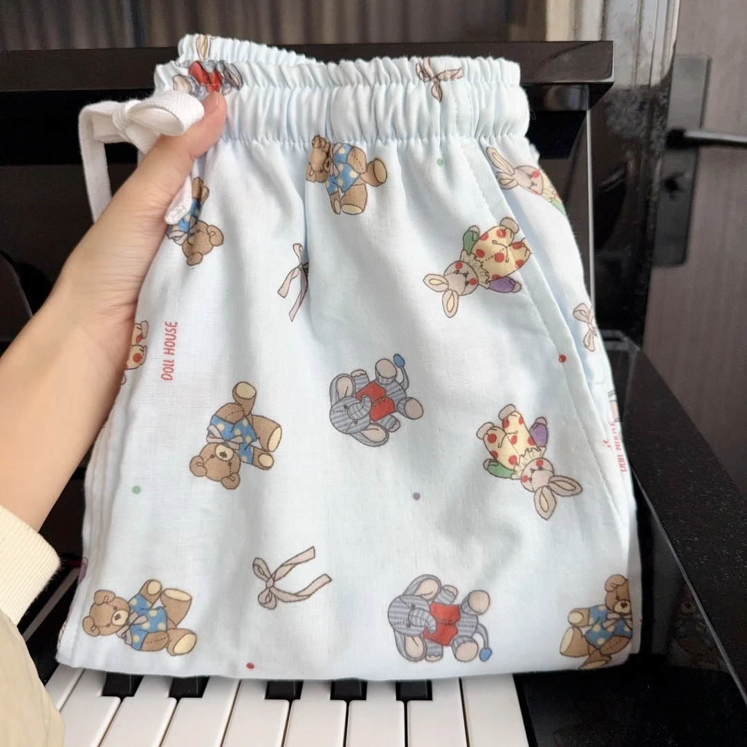 【多金外贸】全棉双层纱可爱休闲宽松外穿薄款双口袋长裤240