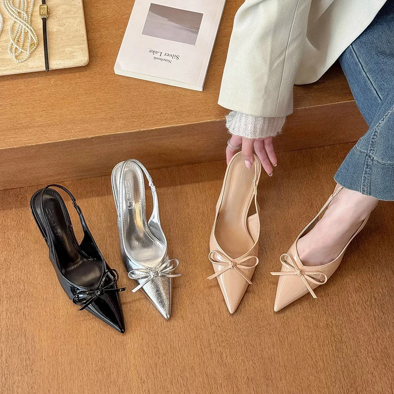 裸色尖头细跟高跟鞋女2025年春夏季新款季气质一字带包头凉鞋单鞋