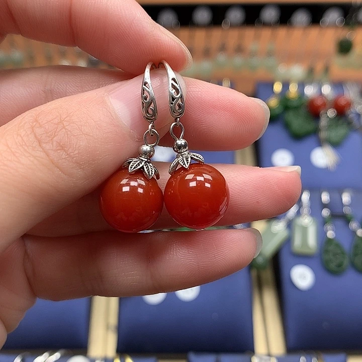 玛瑙/玉髓银S925镶嵌耳环12左右