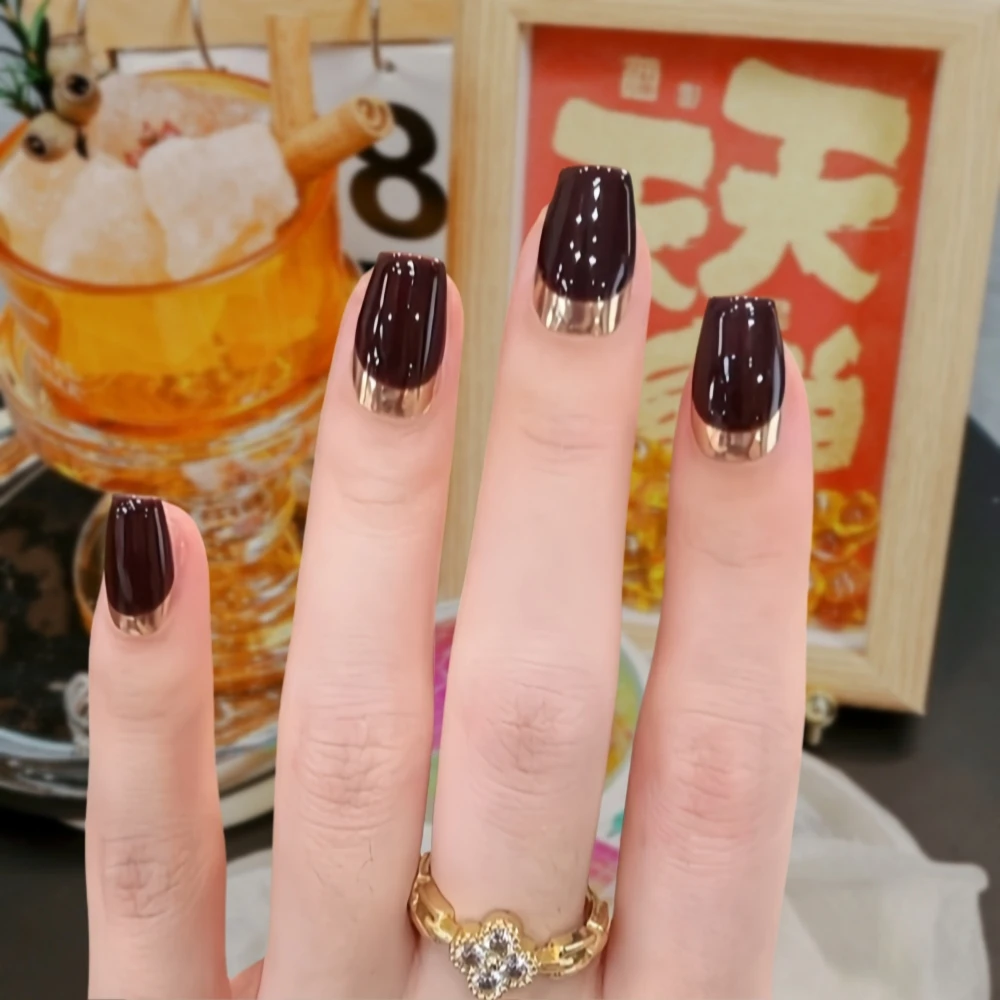 现货【黑巧】纯手工穿戴甲秋冬深色显白时尚流行新款美甲穿戴甲片