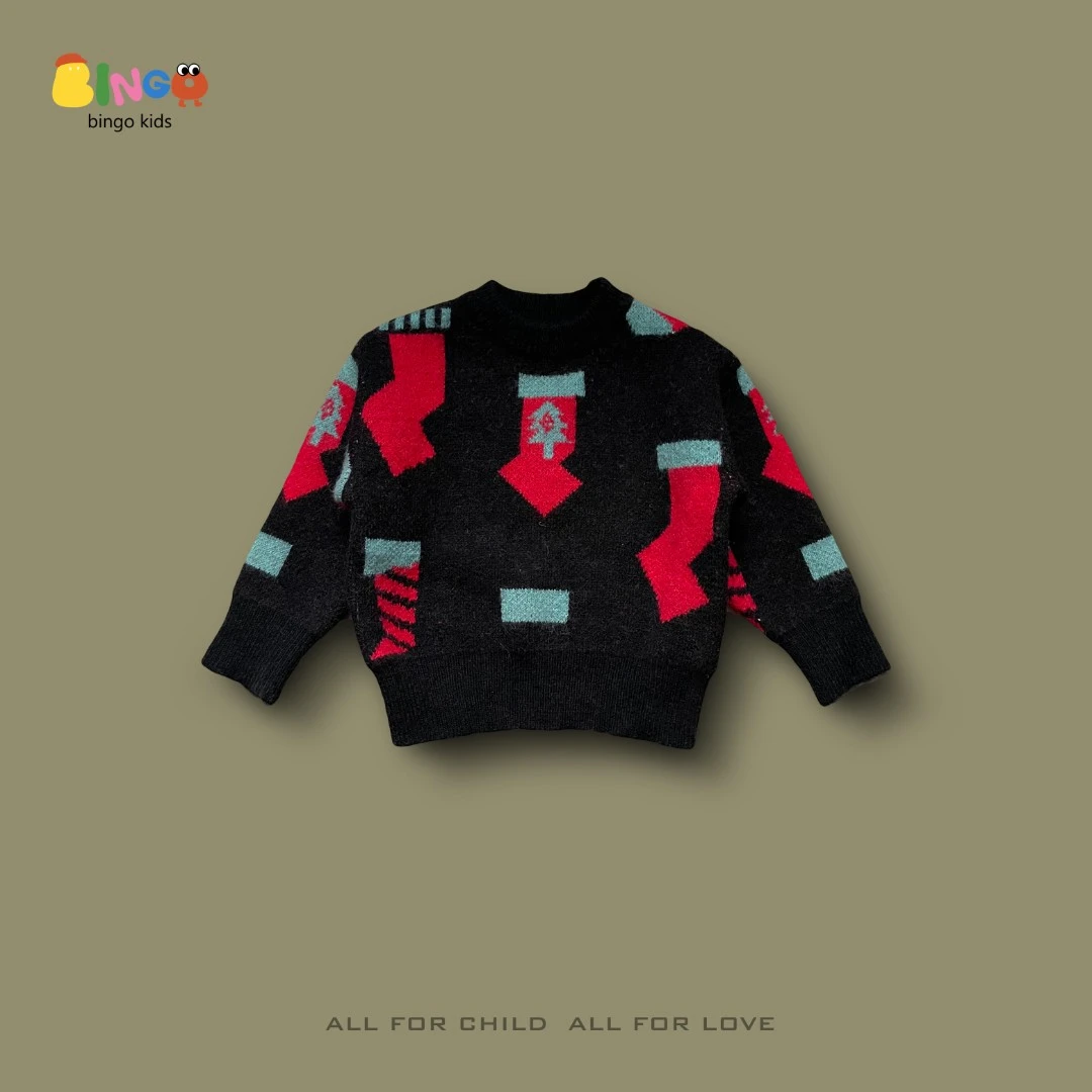 【2332】冬季儿童韩系图案毛衣黑色