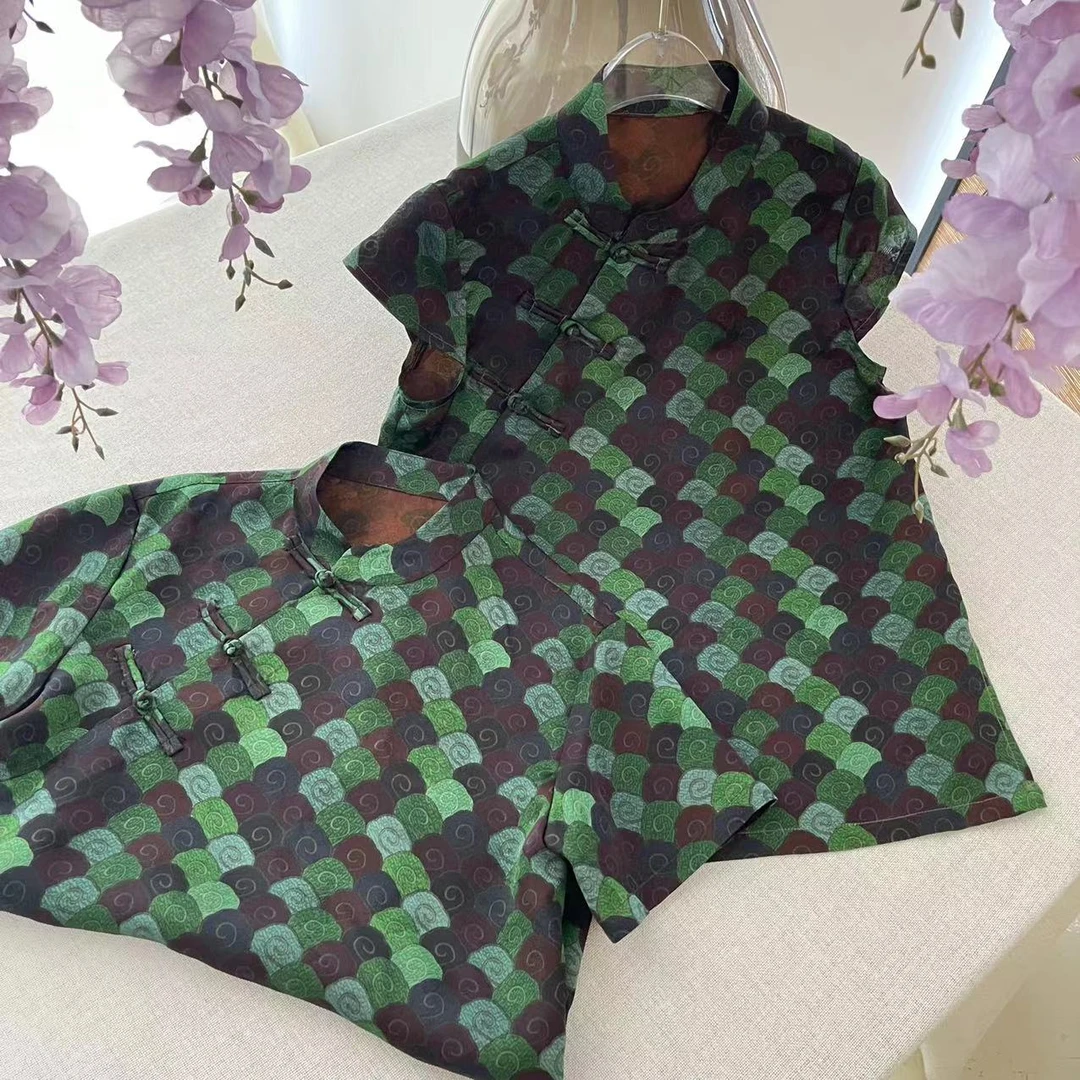 【喜儿定制】X夏季新款百搭时尚男女通款绿色祥云汉服休闲中大童夏