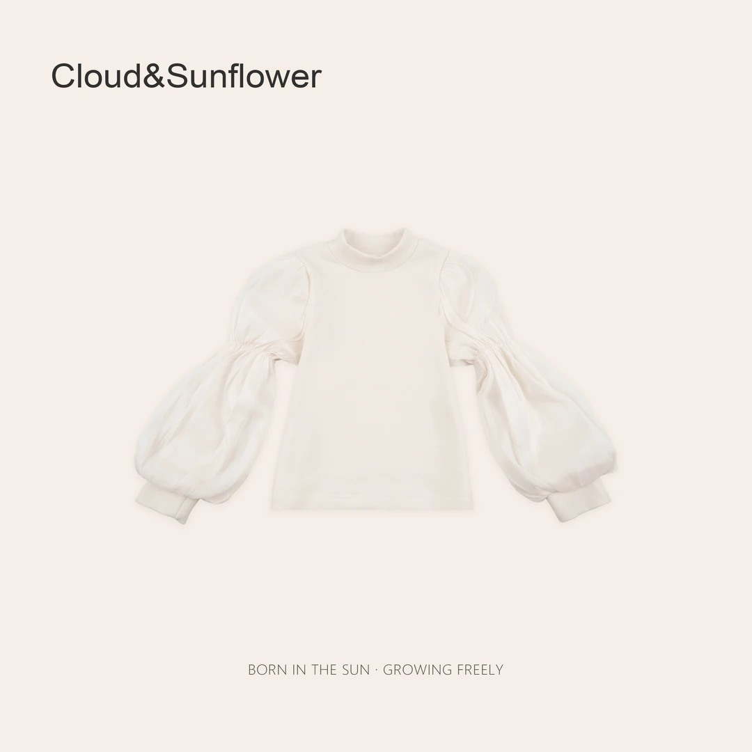 女童冬季杏色小香风高级纱纱泡泡袖上衣660679