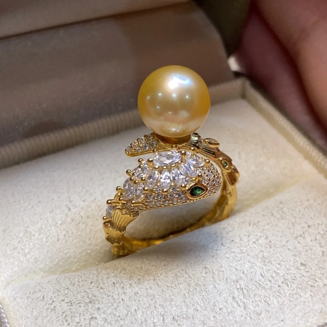 海水珍珠戒圈银S925镀金镶嵌