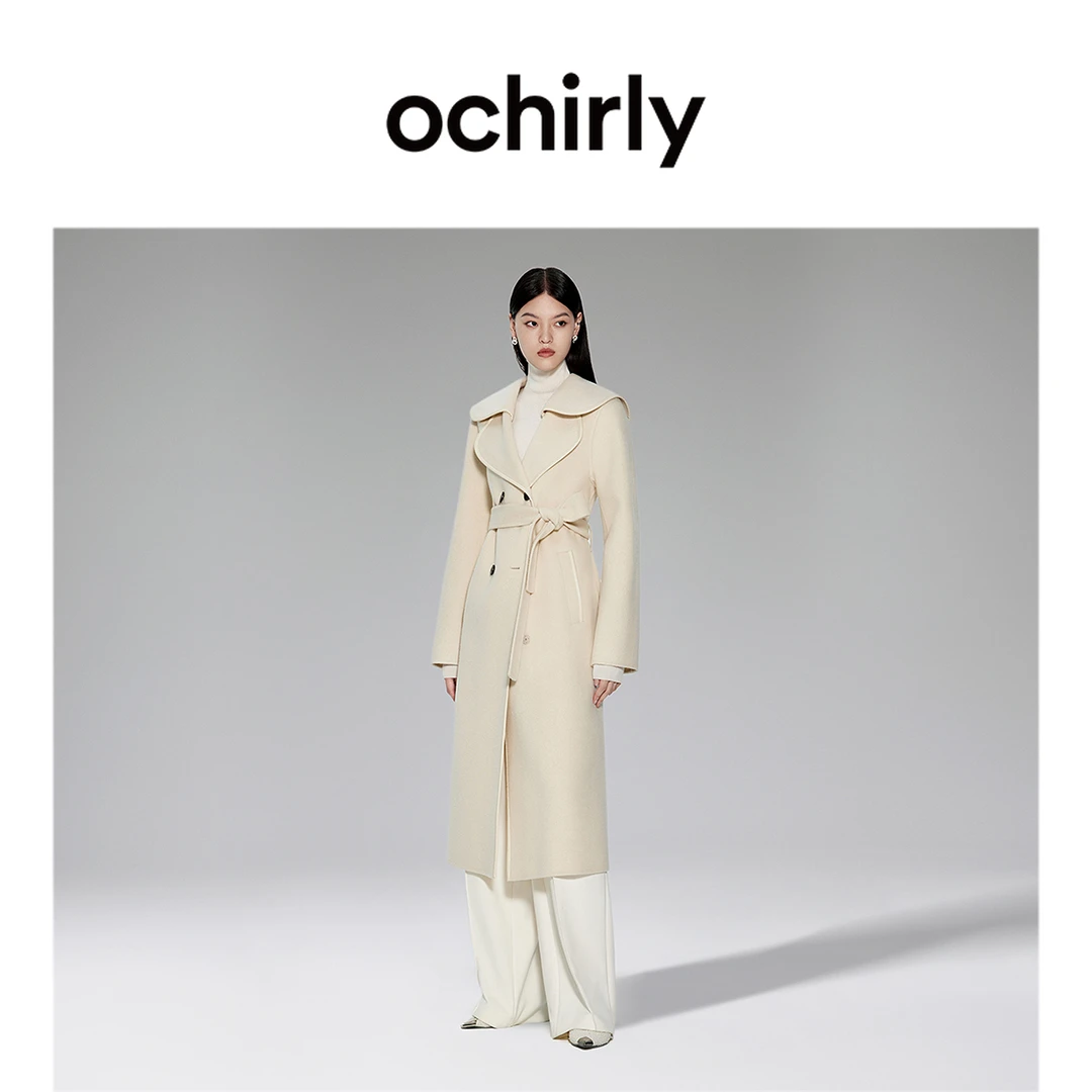 ochirly优雅双排扣毛呢冬季新款加厚大衣外套1TE3340030