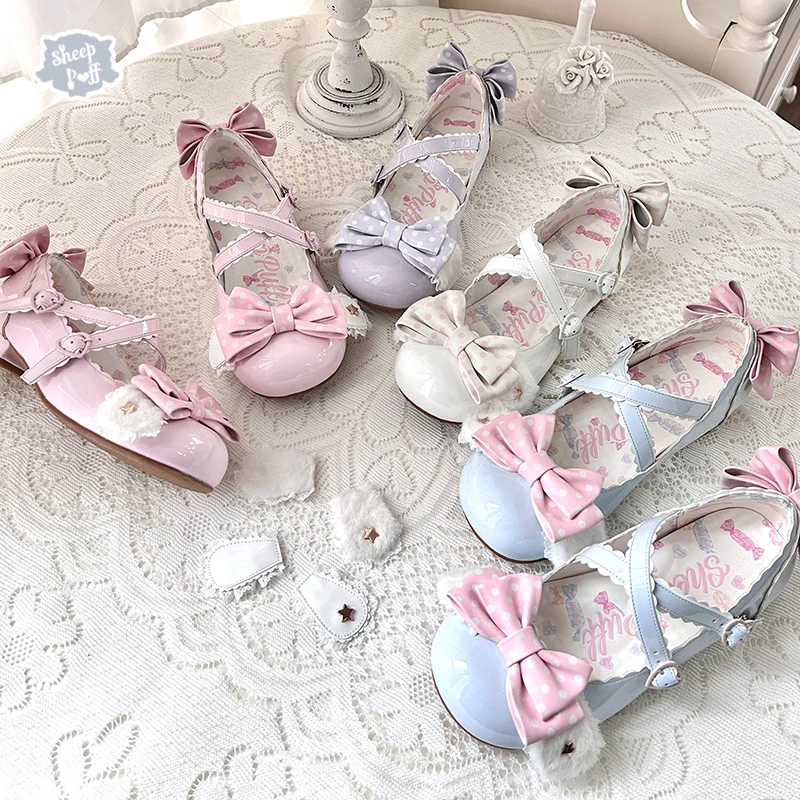【小狗软糖】 绵羊泡芙Lolita毛绒耳朵可爱蝴蝶结单鞋