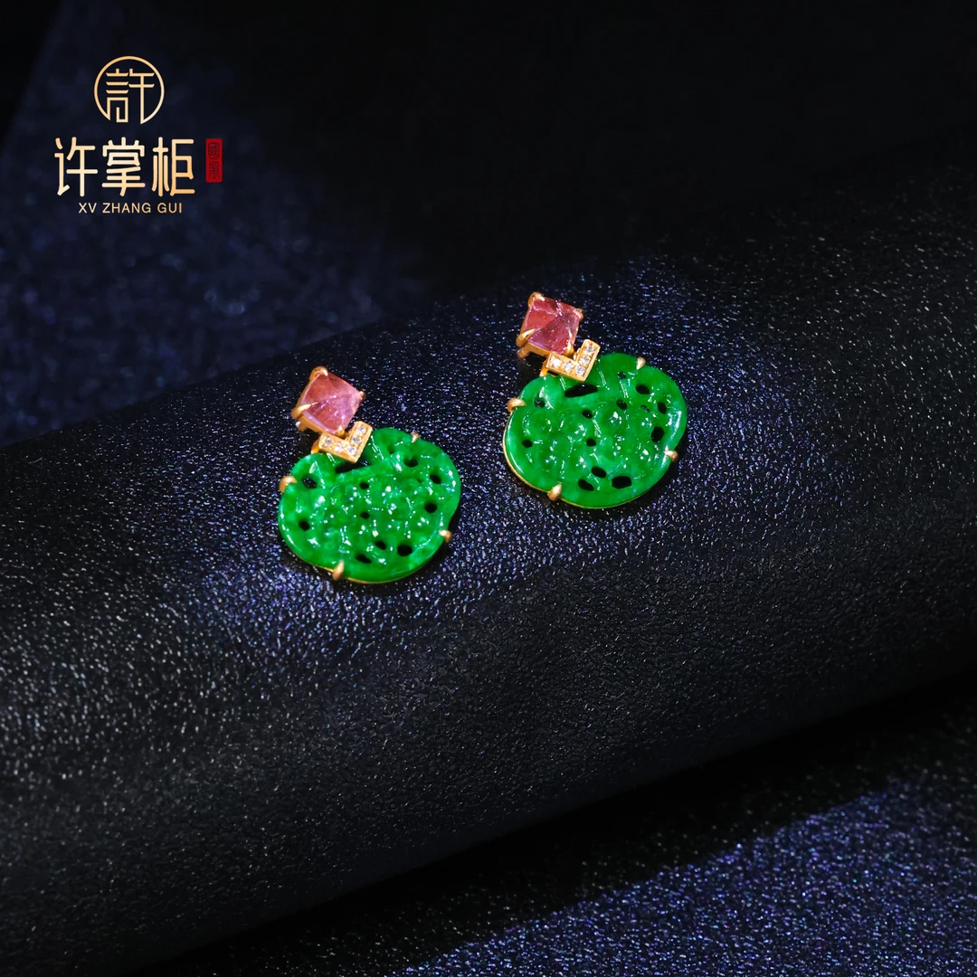 YGY｜瑞翠盈祥 18K金翡翠如意耳钉天然缅甸翡翠A货国潮气质精美