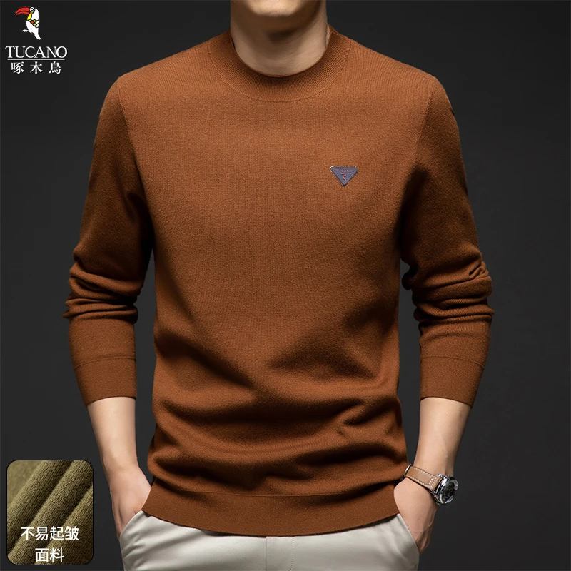 啄木鸟2025年秋冬新品时尚百搭基础休闲男士长袖针织衫