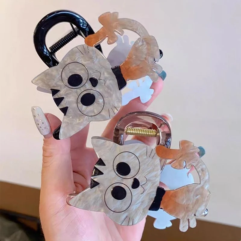 亲子儿童可爱大眼猫抓夹女童洋气小猫咪后脑勺鲨鱼夹气质网红百搭