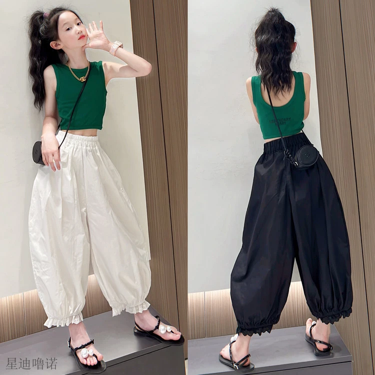 女童夏季套装2025新款儿童洋气无袖背心夏装女孩百搭束脚裤两件套