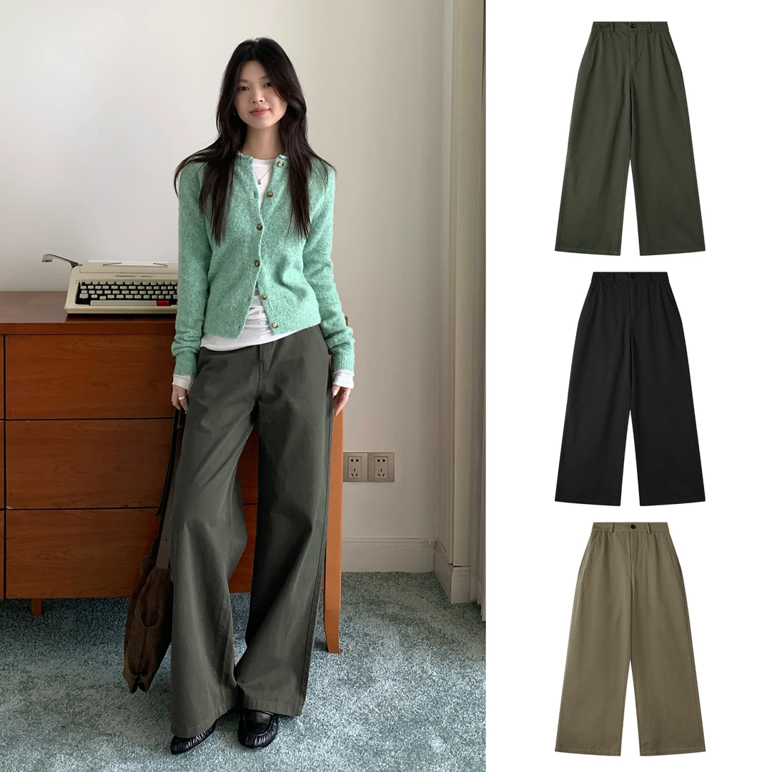 Miss sumeyY3906自制秋直筒休闲长裤宽松阔腿伞兵裤潮百搭拖地裤