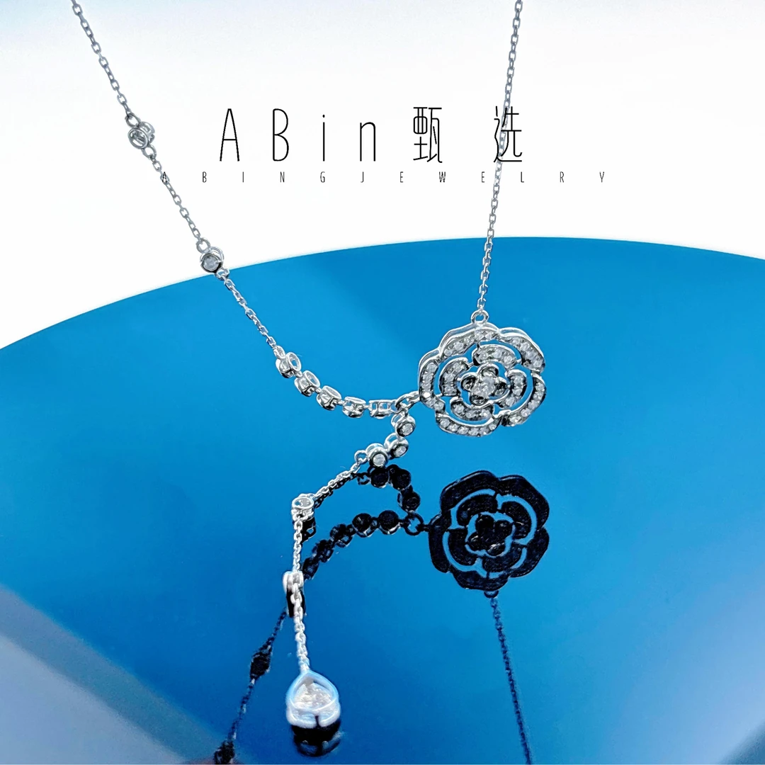 【千盟珠宝】18k金 1克拉山茶花Y字项链