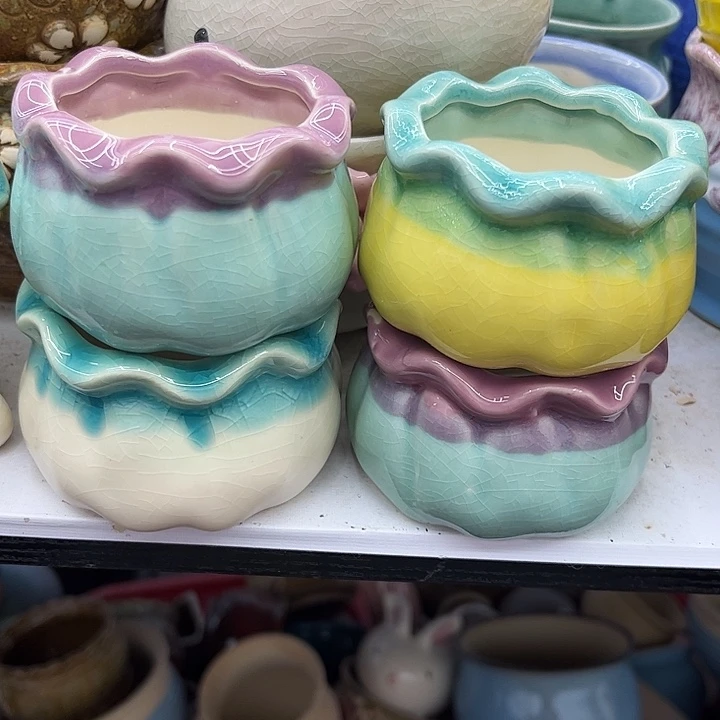 多肉绿植陶瓷花盆9.9包邮，有孔