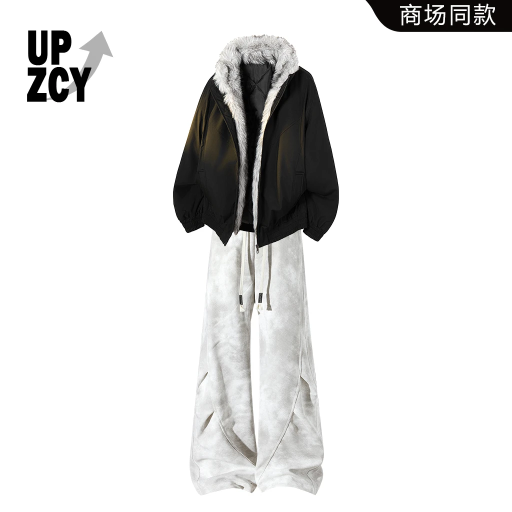 UPZCY美式休闲潮流保暖棉衣套装冬季新款男装时尚简约百搭牛仔裤