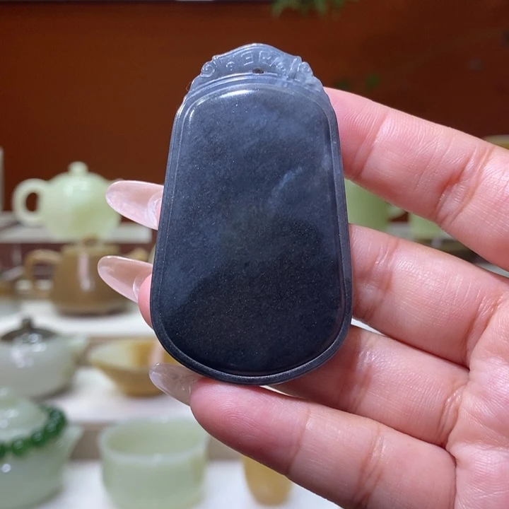 未镶嵌和田玉摆件青花籽聚墨无事牌