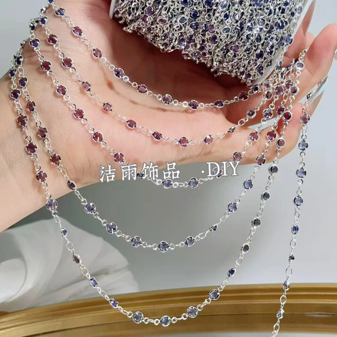 (洁雨饰品· DIY)  L0014   “晶锆”  4mm包边水晶锆石链条diy配件