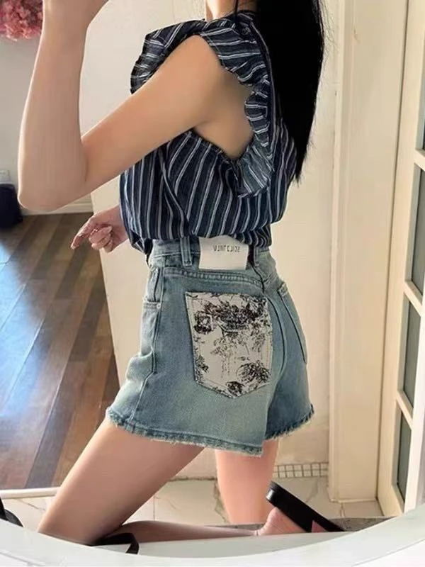 （001-）直播专属阔腿裤夏季百搭短裤设计感包臀韩版微弹力高腰