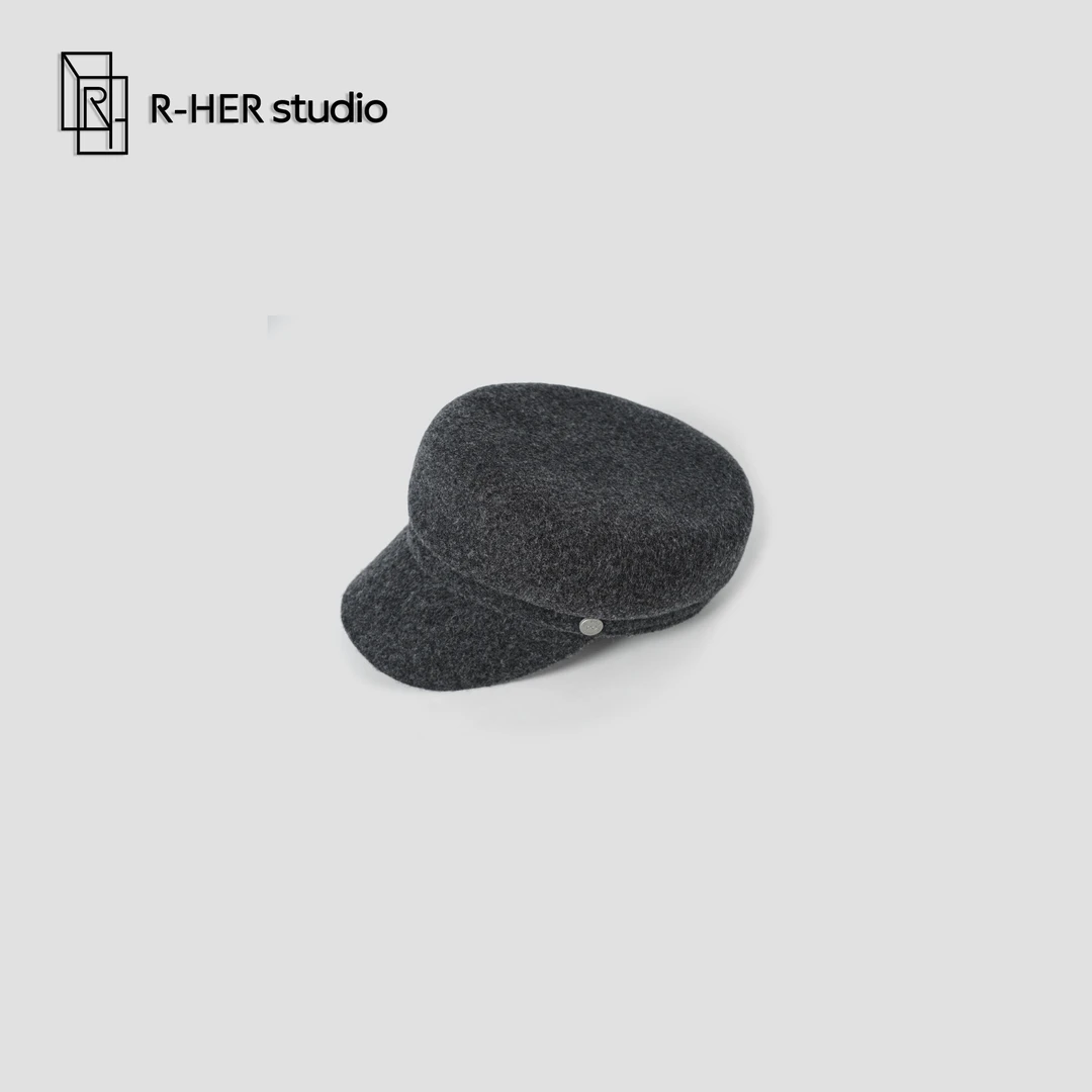 R-HER“极简柔檐”百搭简约秋冬绵羊毛针织鸭舌平顶保暖休闲帽O0045