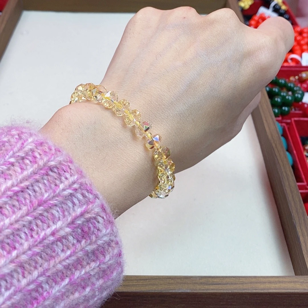 非金属仿水晶手链 972艳金黄卡7.8MM车轮晶晶手串手链女神节礼物