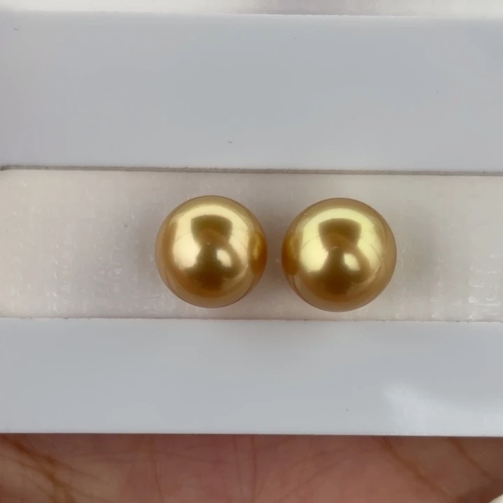 定制海水珍珠未镶嵌裸珠9-10mm金珠两颗