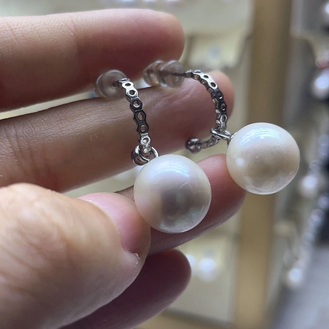 耳饰银S925镶嵌淡水珍珠