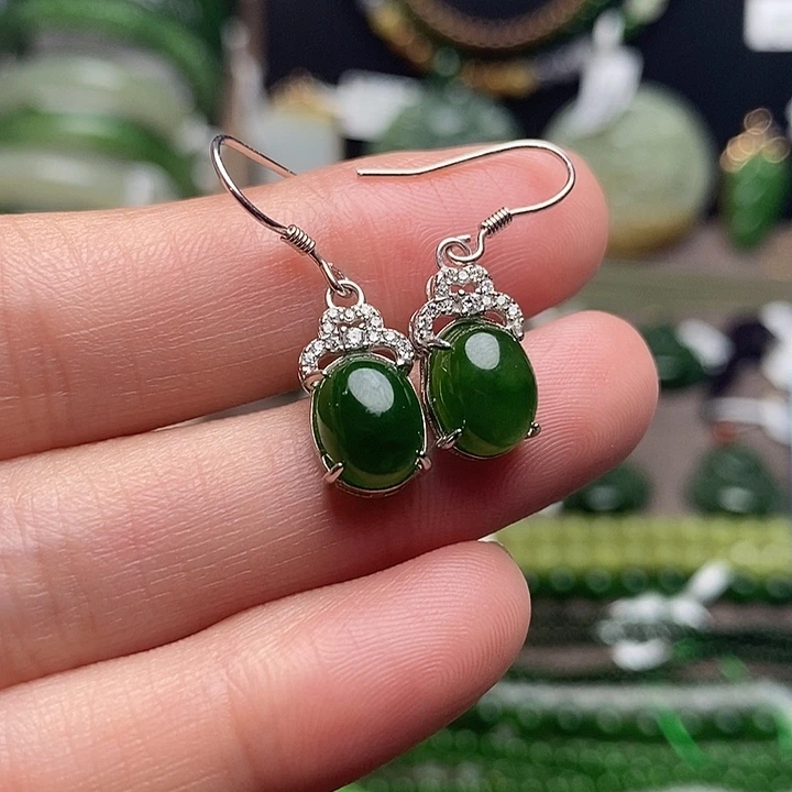 和田玉银S925镶嵌耳饰