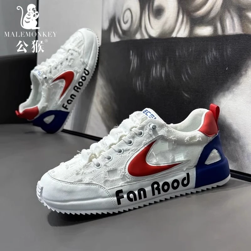 malemonkey/公猴帆布鞋男夏季透气百搭休闲运动厚底阿甘小白板鞋