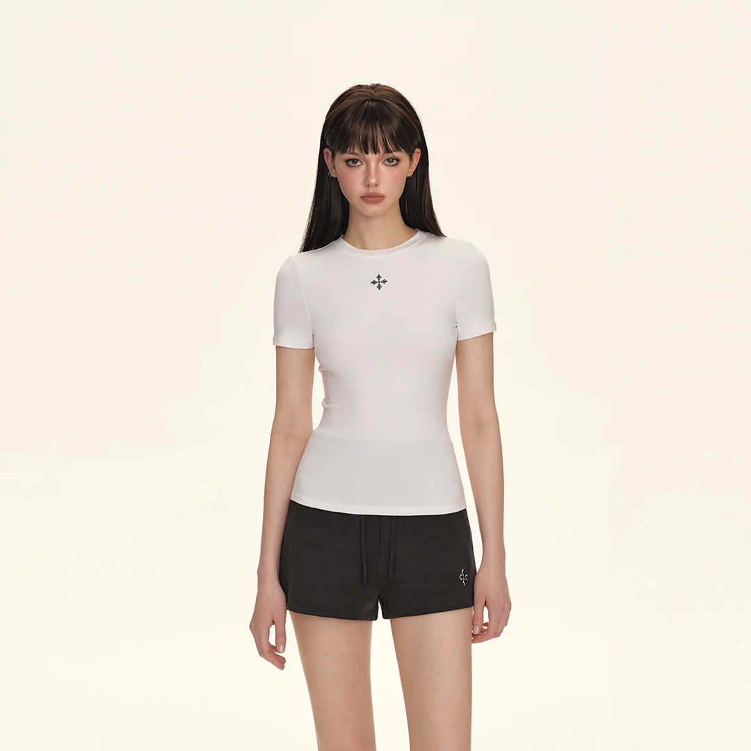 CLIMAX VISION轻薄裸感沙漏腰十字花紧身短袖T恤百搭辣妹显瘦体恤