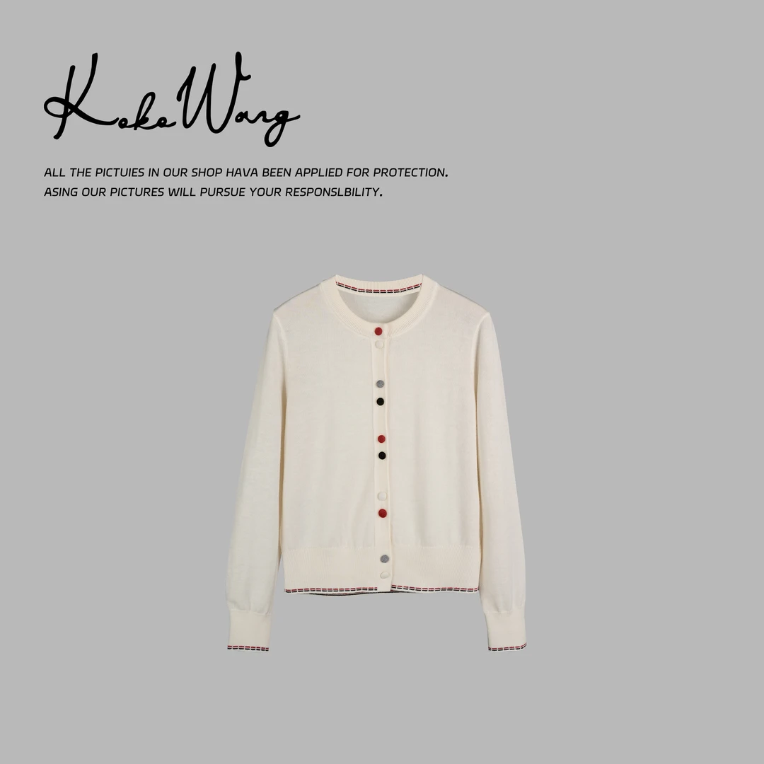 KOKOWANG秋冬新款时尚彩色扣子高级感羊毛针织开衫N2595A11Z43