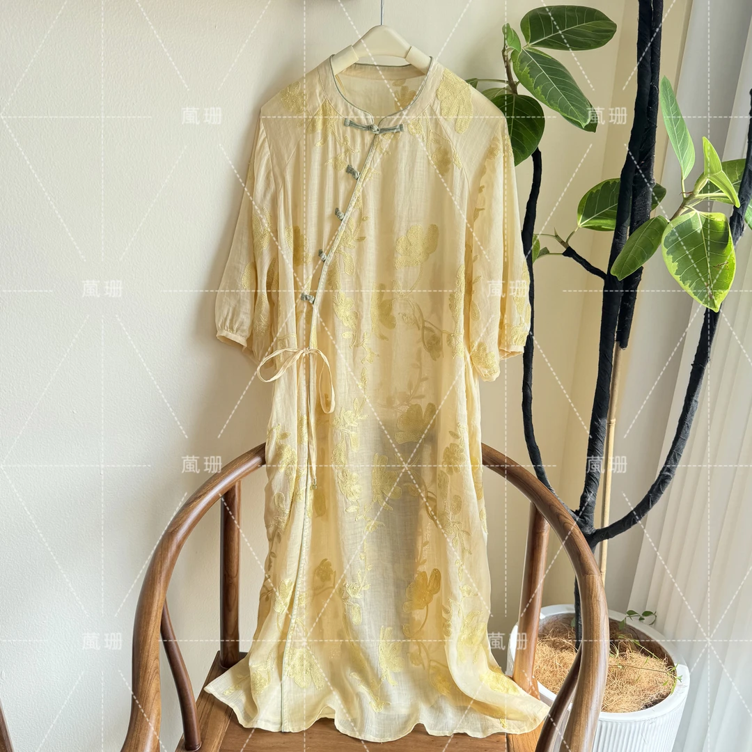 【扶摇刺绣连衣裙】夏季重工立体刺绣斜襟盘扣国风连衣裙 52428