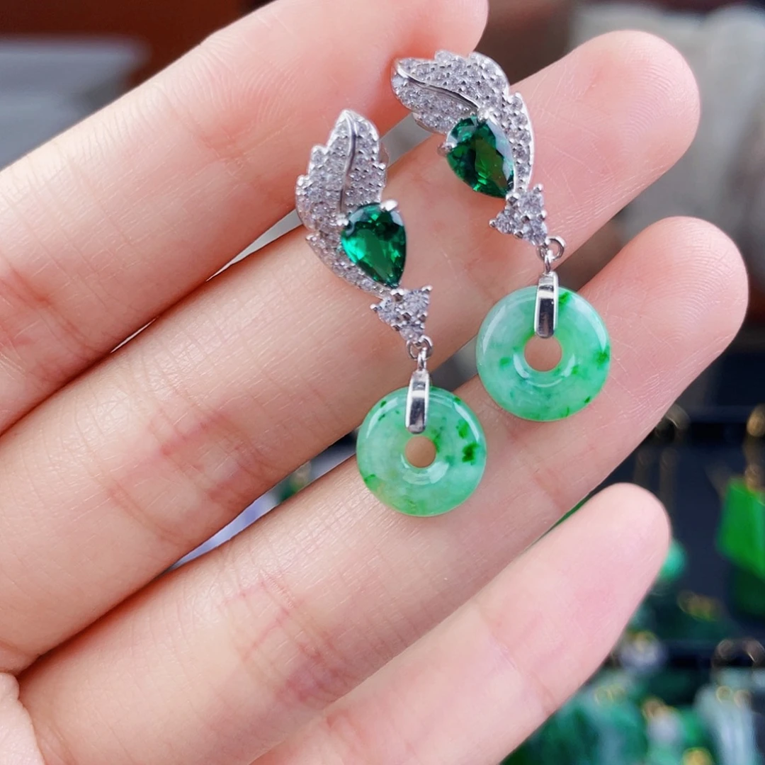 翡翠银S925镶嵌耳饰饰品