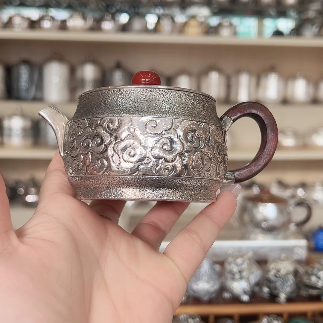 足银999木柄汉瓦泡壶