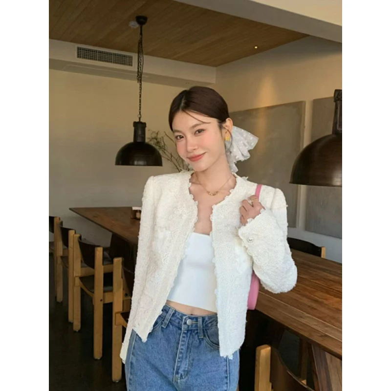 设计感花朵小香外套女新款蕾丝拼接气质加厚短款上衣