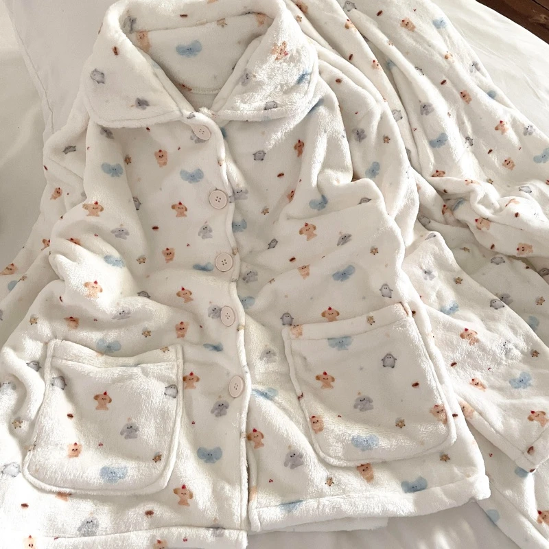 侘町可爱小狗2025新款珊瑚绒开衫保暖秋冬睡衣女可外穿家居服套装