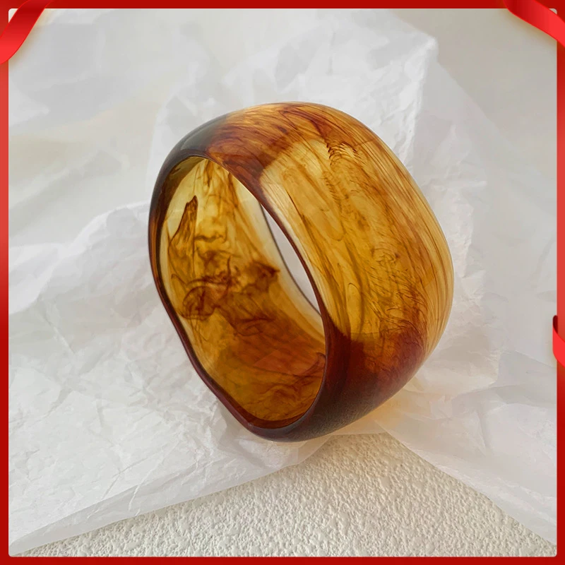 合金手镯 欧美风夸张几何树脂合金手镯可调节圈口冷淡金色不规则