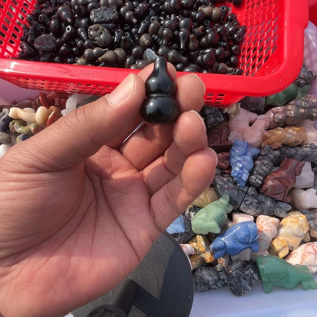 烟晶戒指银S925镶嵌宇*黑耀石葫芦