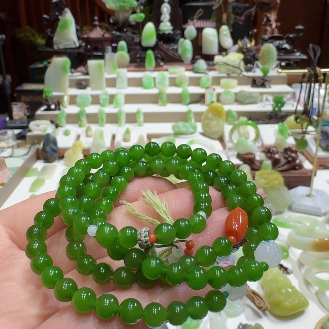 和田玉未镶嵌颈饰碧玉108