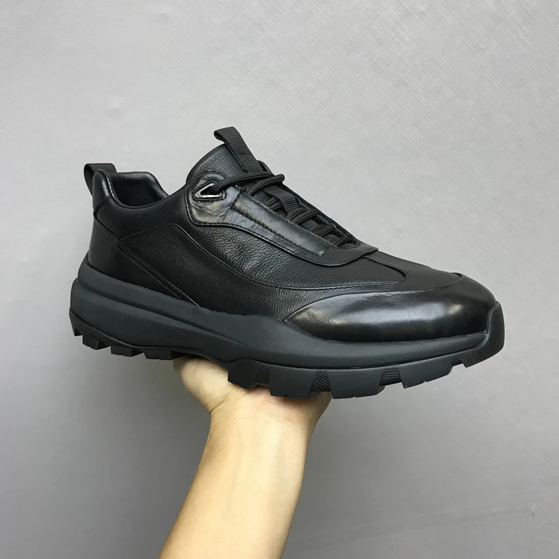 新款真皮男鞋透气百搭时尚休闲皮鞋高端低帮轻奢系带潮流运动鞋子