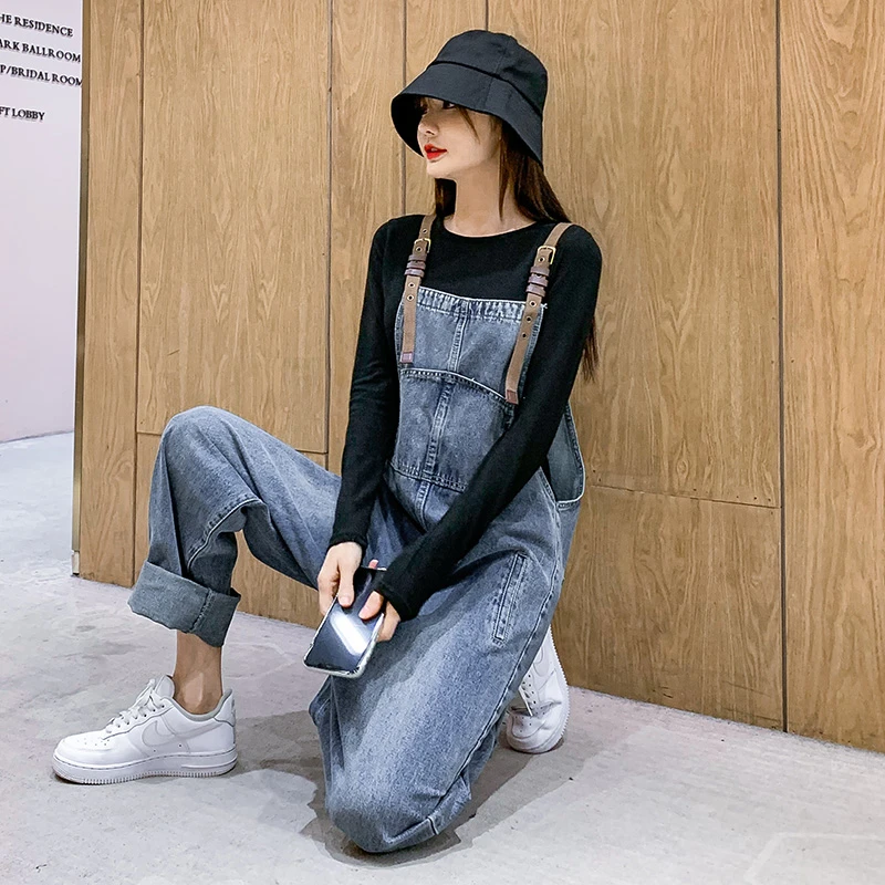 休闲牛仔裤孕妇秋装宽松直筒背带裙打底上衣套装春秋季休闲阔腿裤