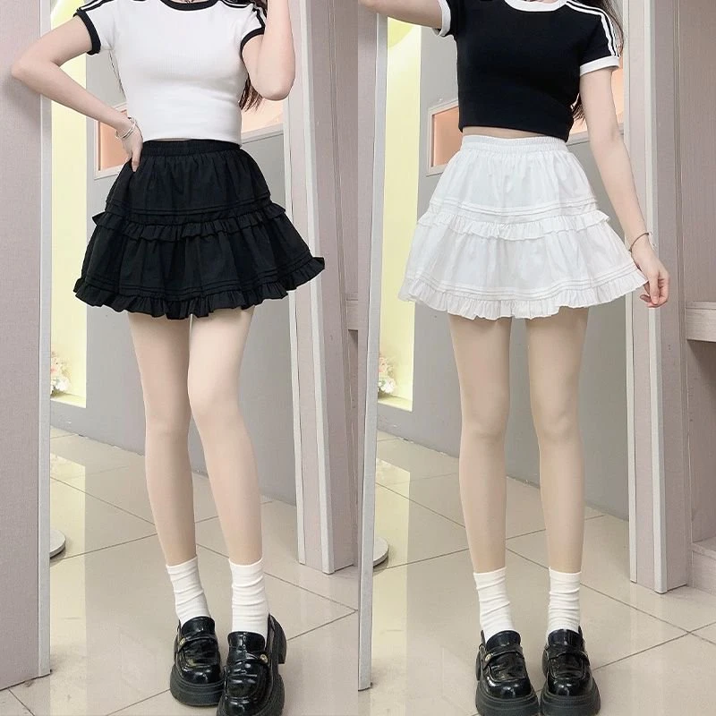 白色花边半身裙韩系甜美夏天百搭蓬蓬裙小个子白色短裙A字短裙