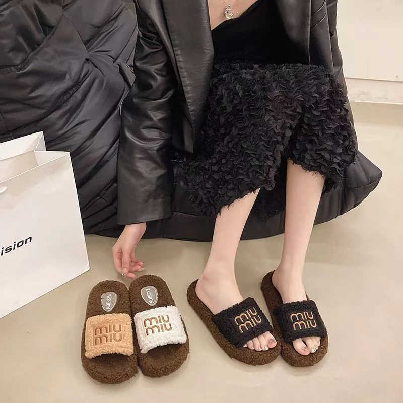 外穿厚底休闲毛毛拖新款时尚3CM增高舒适保暖mimi棉拖鞋