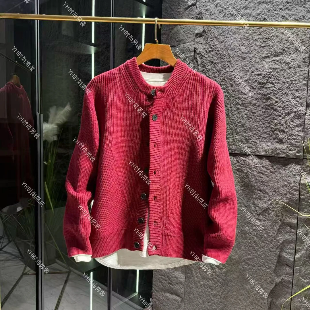 冬季新款时尚潮流简约慵懒风纽扣针织开衫休闲百搭男士毛衣外套