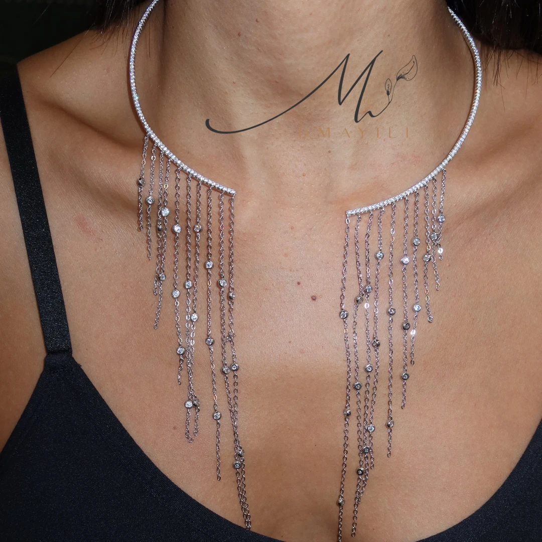 铜锆石项链 MAYILI 流苏镶钻手工项圈个性设计感闪钻