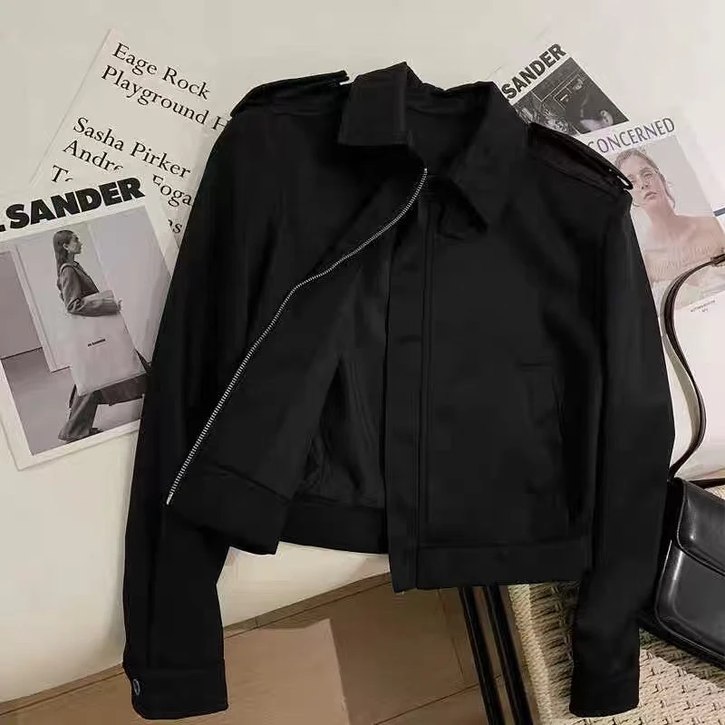 【大敏家】2025立领黑色阔肩夹克外套