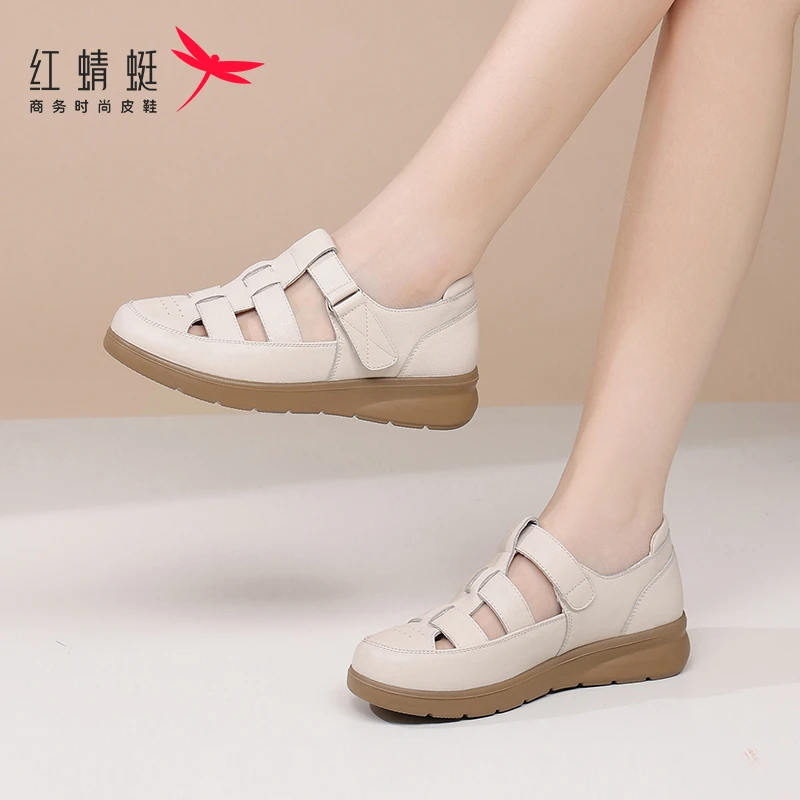 红蜻蜓复古真皮单鞋2025新款时尚轻奢鞋子舒适休闲百搭包头沙滩鞋