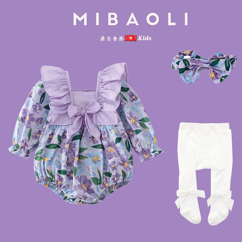 香港夏季婴儿包屁衣宝宝短袖海棠花哈衣连体衣三角爬女童爬爬服